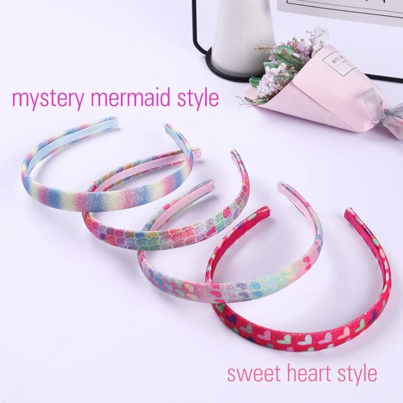 Rainbow Headbands Set 8 Pcs Sequin Heart Mermaid Kids Hair Accessories - Picture 7 of 8